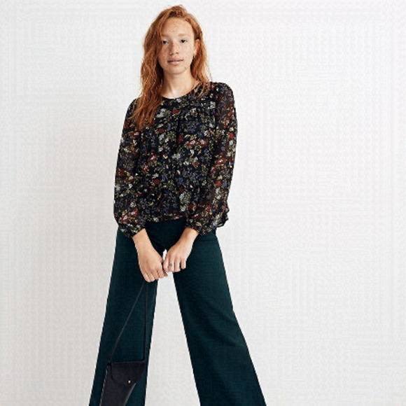 MADEWELL Sheer-Sleeve Ruffle Peplum Top in Finch Floral - Picture 1 of 13